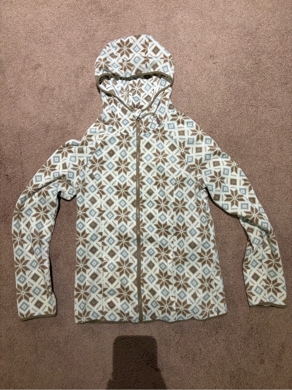 George Hooded Teddy Jacket in Cream and Brown size xs